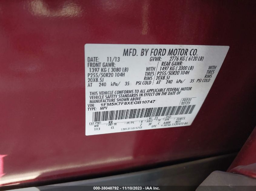 2014 FORD EXPLORER LIMITED - 1FM5K7F8XEGB10747