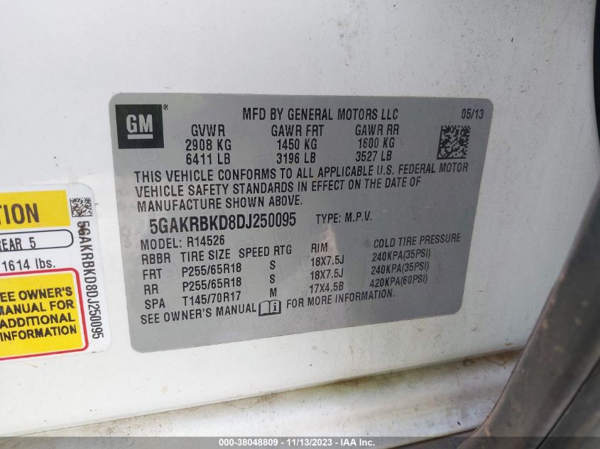 2013 BUICK ENCLAVE - 5GAKRBKD8DJ250095