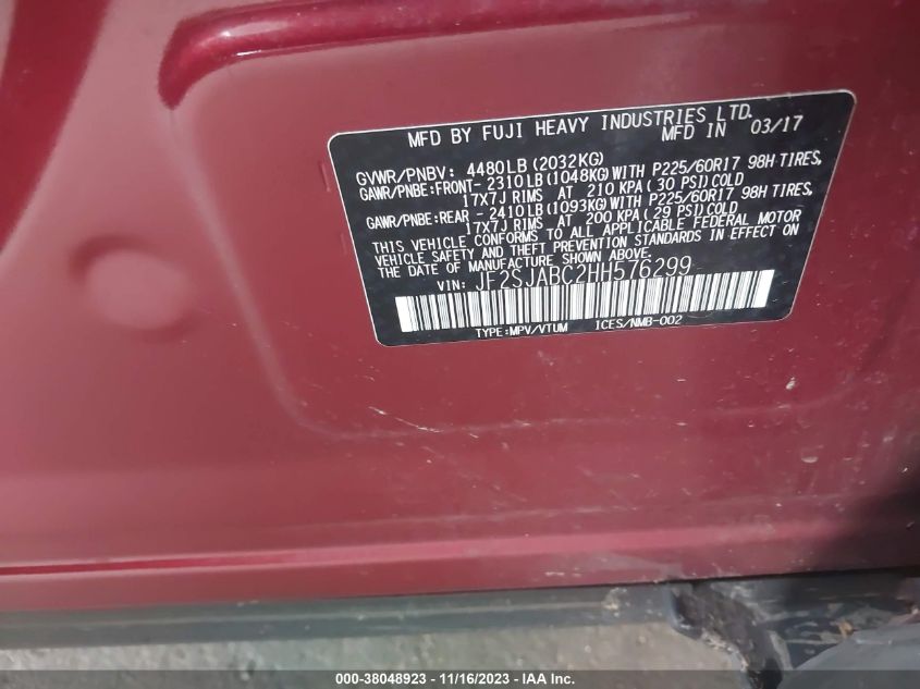 2017 SUBARU FORESTER 2.5I - JF2SJABC2HH576299