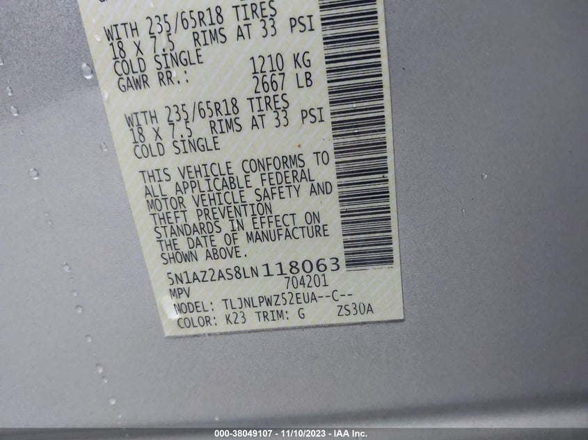 VIN 5N1AZ2AS8LN118063 2020 NISSAN MURANO S