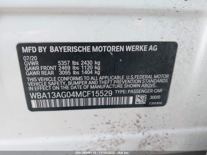 VIN WBA13AG04MCF15529 2021 BMW 530E