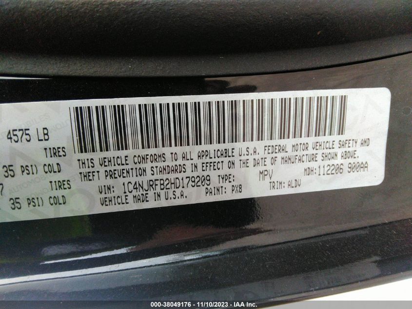 2017 JEEP PATRIOT LATITUDE - 1C4NJRFB2HD179209