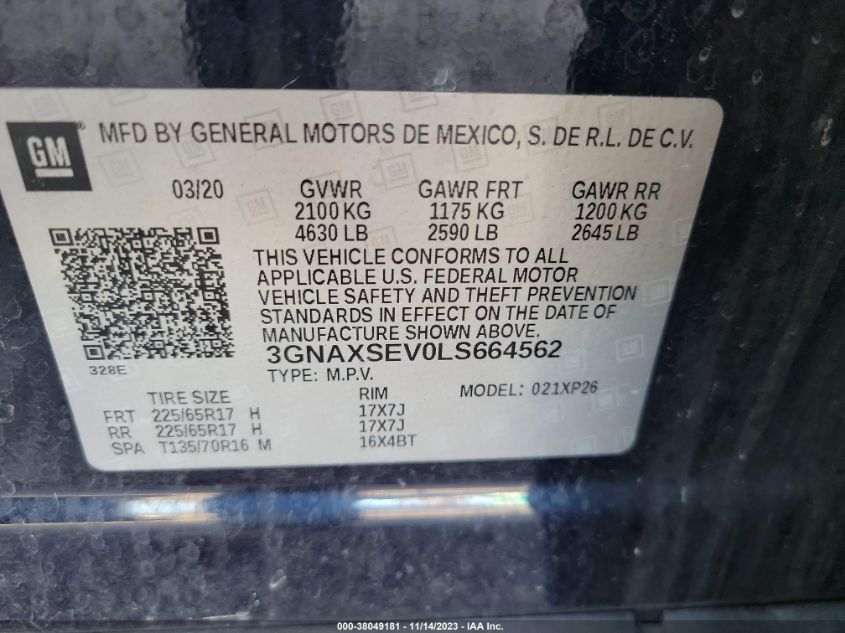 2020 CHEVROLET EQUINOX LS - 3GNAXSEV0LS664562