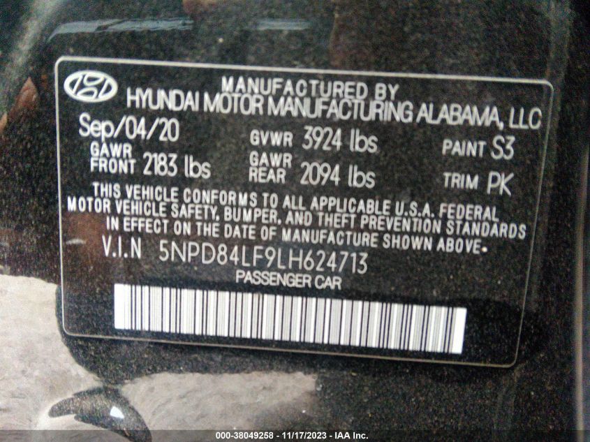 2020 HYUNDAI ELANTRA SEL - 5NPD84LF9LH624713