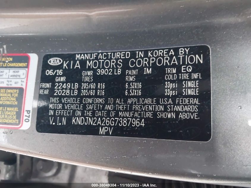 2016 KIA SOUL - KNDJN2A26G7387964