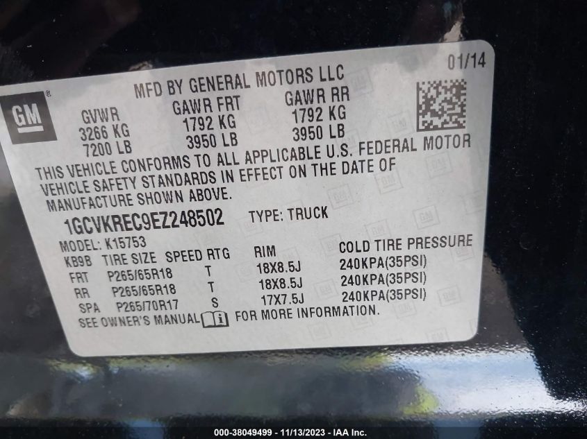 2014 CHEVROLET SILVERADO 1500 2LT - 1GCVKREC9EZ248502