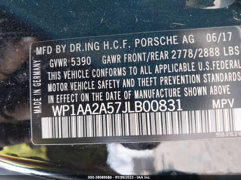 2018 PORSCHE MACAN - WP1AA2A57JLB00831