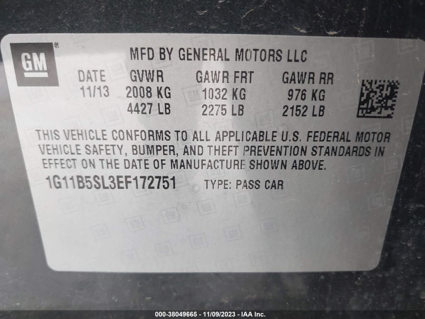 2014 CHEVROLET MALIBU 1LS - 1G11B5SL3EF172751