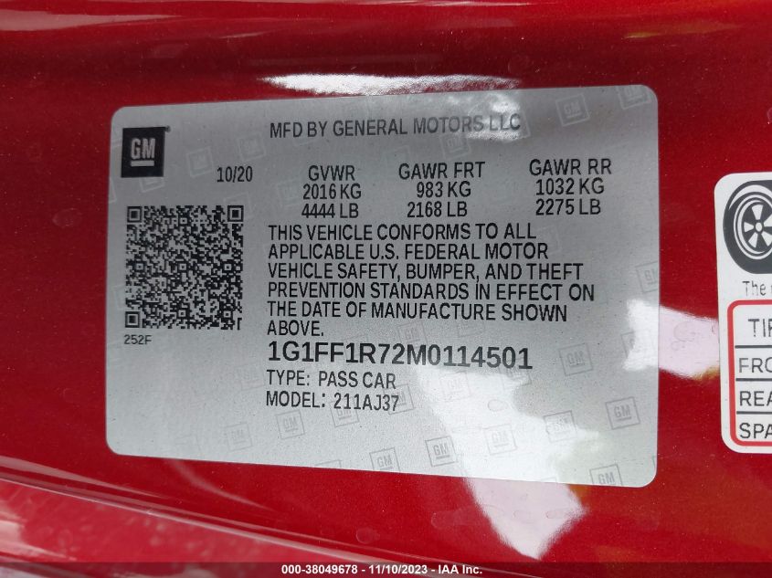 2021 CHEVROLET CAMARO LZ/SS - 1G1FF1R72M0114501