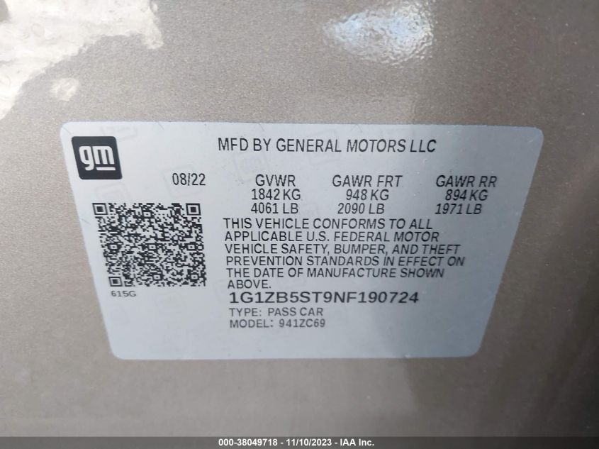 2022 CHEVROLET MALIBU LS - 1G1ZB5ST9NF190724