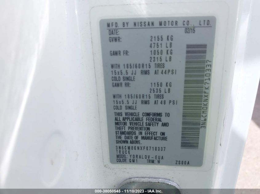 2015 NISSAN NV200 S/SV - 3N6CM0KNXFK710337