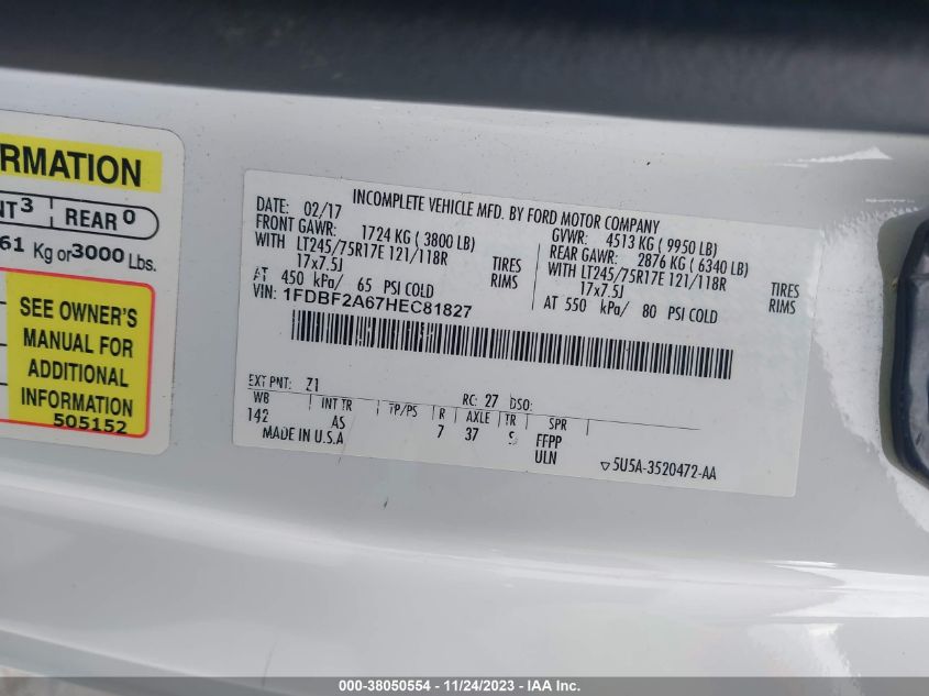 2017 FORD F-250 XL - 1FDBF2A67HEC81827