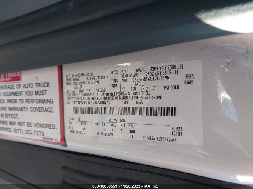 VIN 1FTBW2CM1JKA90573 2018 FORD TRANSIT-350 T-350