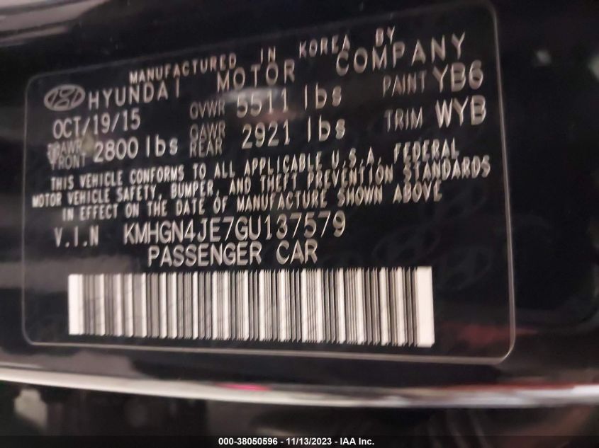 2016 HYUNDAI GENESIS 3.8 - KMHGN4JE7GU137579