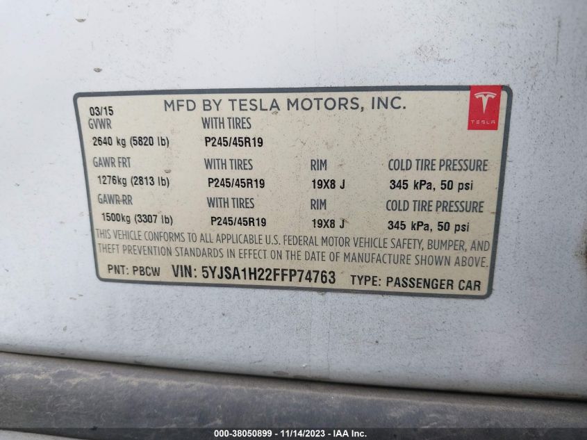 2015 TESLA MODEL S 85D/P85D/70D/90D/P90D - 5YJSA1H22FFP74763