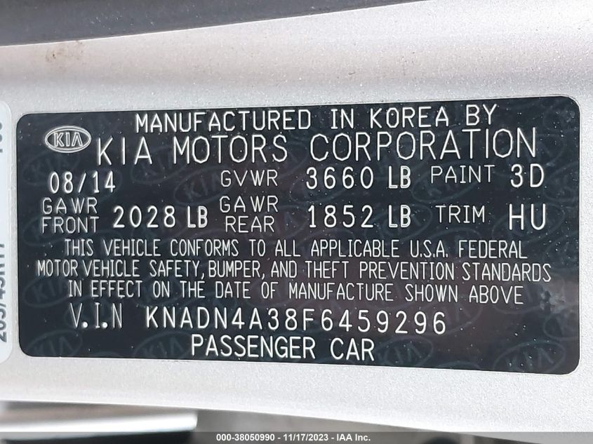 2015 KIA RIO SX - KNADN4A38F6459296