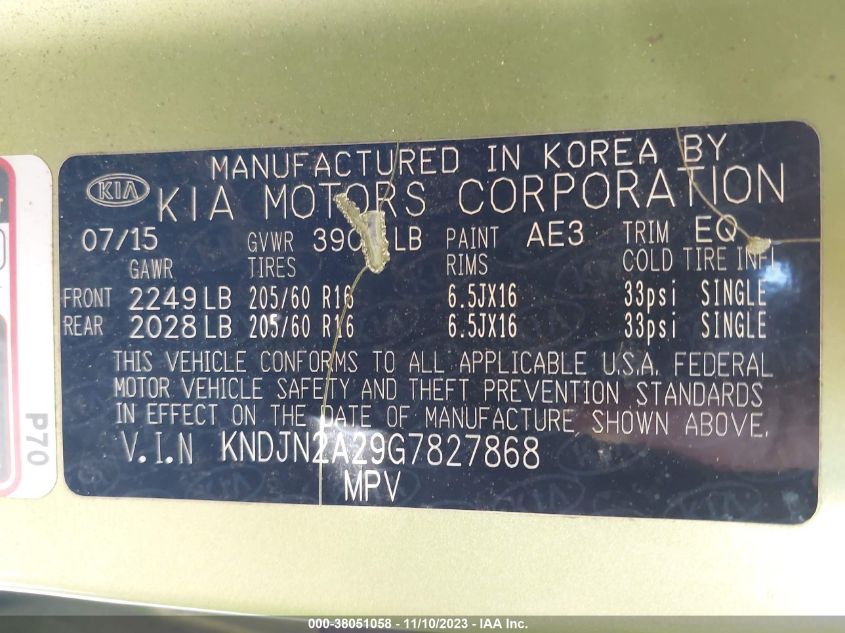 2016 KIA SOUL - KNDJN2A29G7827868