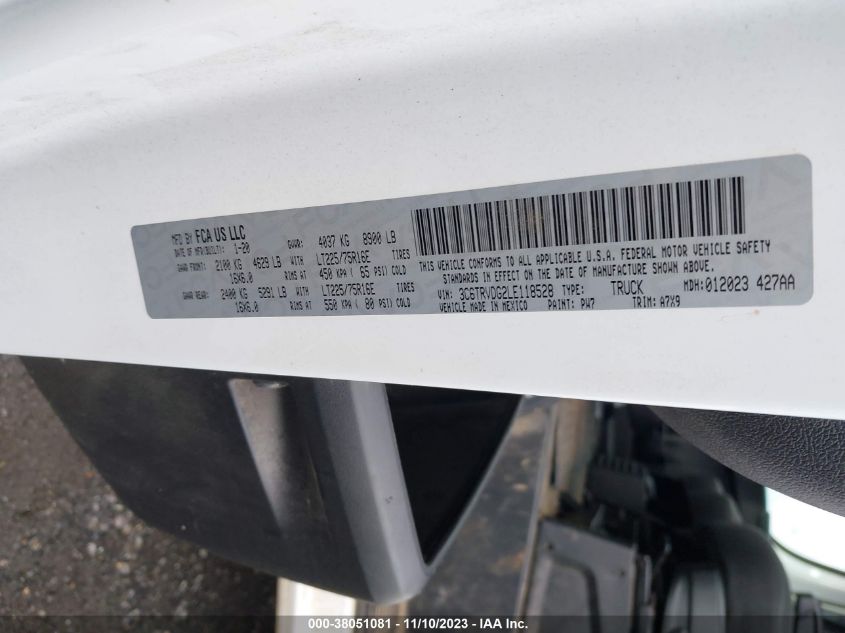 2020 RAM PROMASTER 2500 HIGH ROOF 159" WB 3C6TRVDG2LE118528