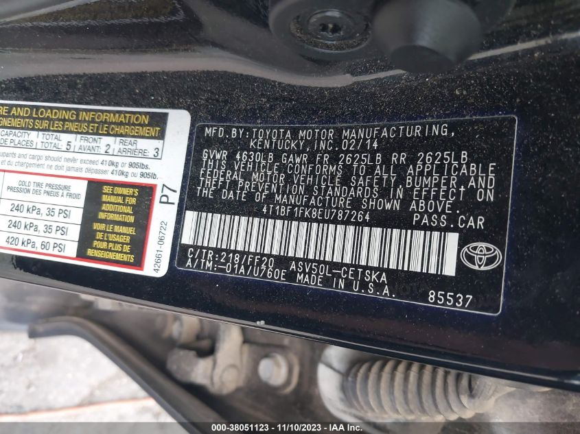 2014 TOYOTA CAMRY SE - 4T1BF1FK8EU787264