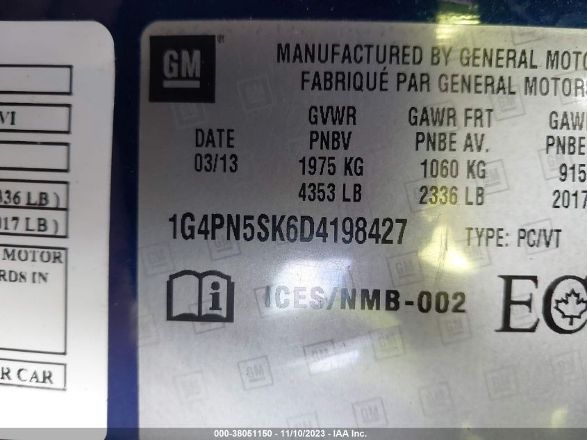2013 BUICK VERANO - 1G4PN5SK6D4198427