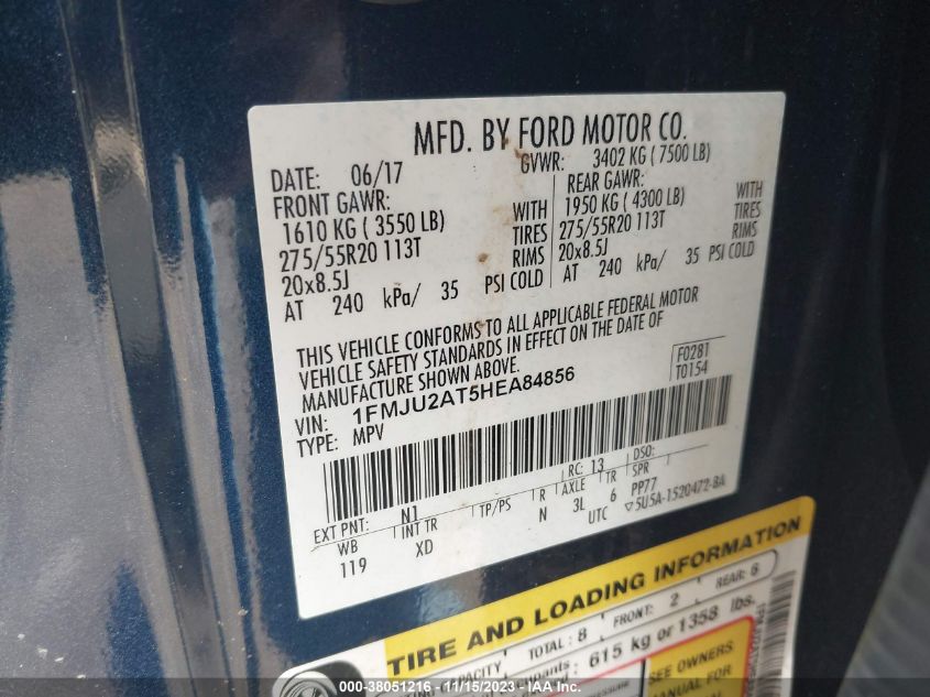 2017 FORD EXPEDITION LIMITED - 1FMJU2AT5HEA84856