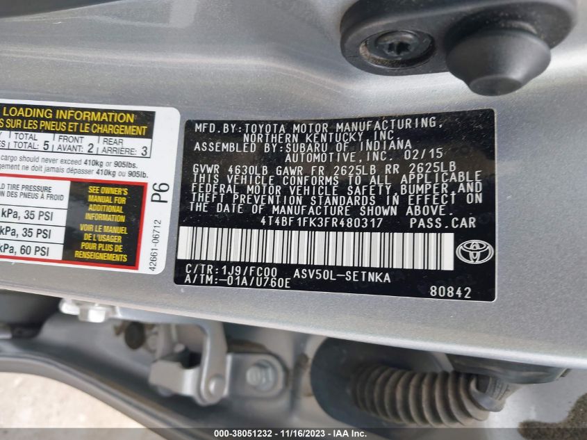 2015 TOYOTA CAMRY LE - 4T4BF1FK3FR480317