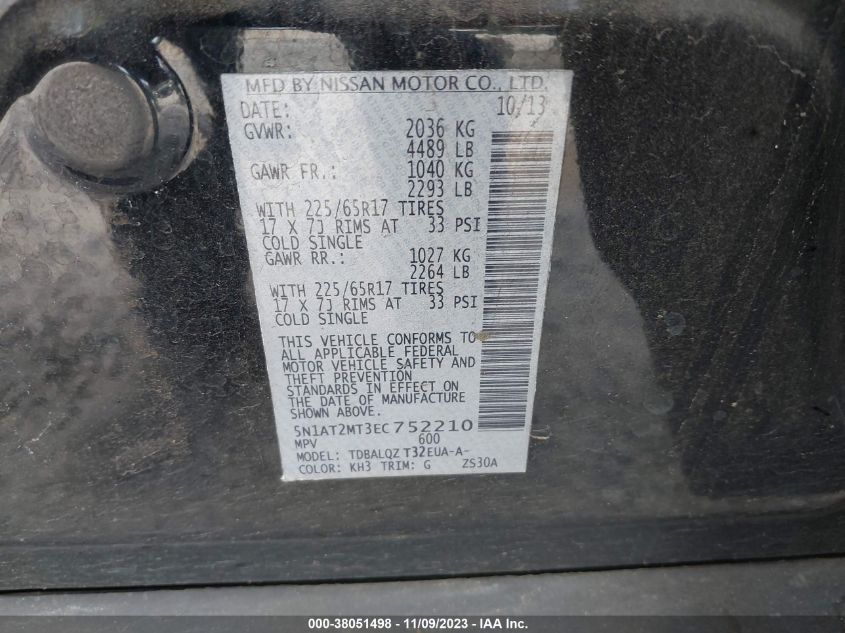 2014 NISSAN ROGUE S/SL/SV - 5N1AT2MT3EC752210