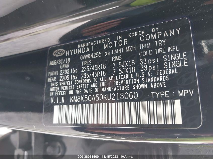 2019 HYUNDAI KONA ULTIMATE - KM8K5CA50KU213060