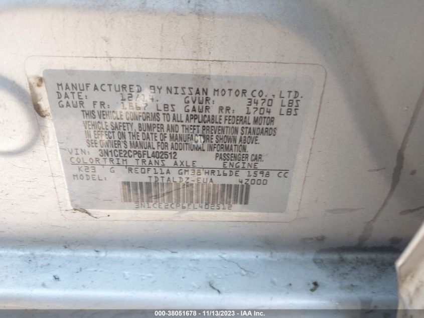 2015 NISSAN VERSA NOTE S (SR)/S PLUS/SL/SR/SV - 3N1CE2CP6FL402512