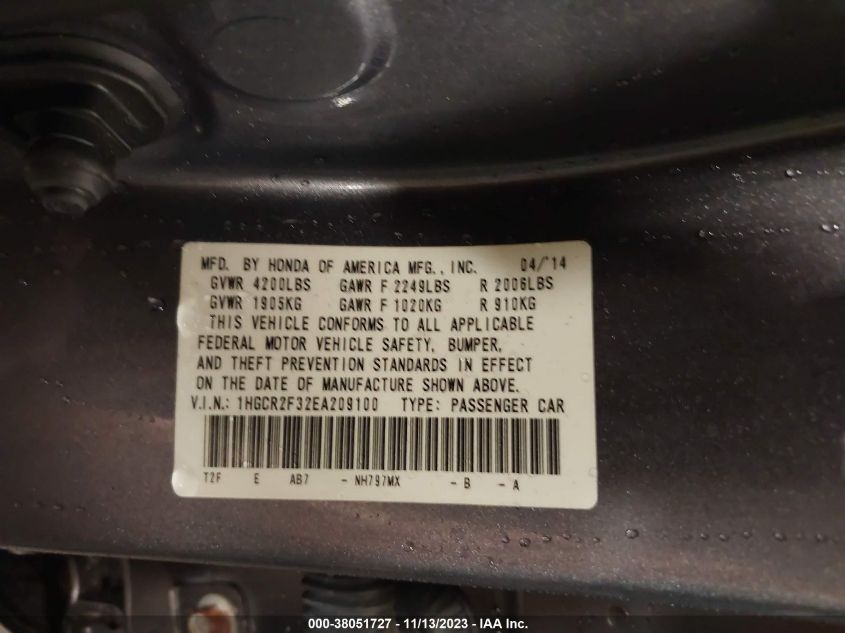 2014 HONDA ACCORD LX - 1HGCR2F32EA209100