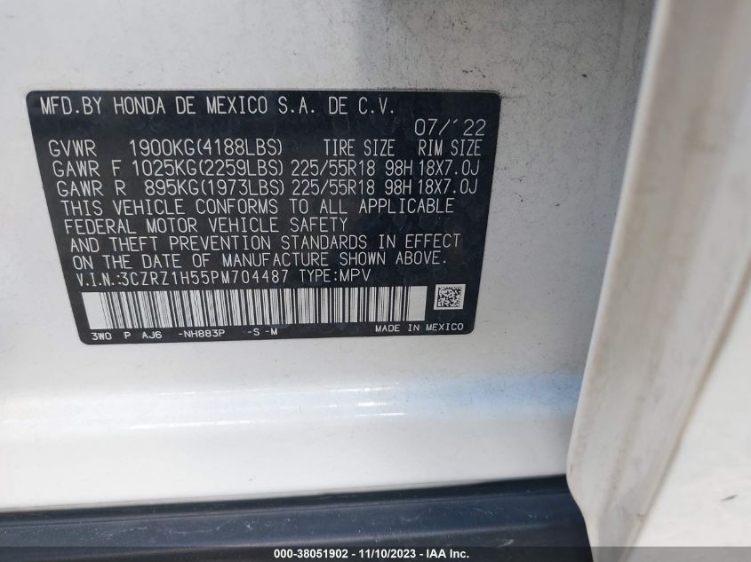 VIN 3CZRZ1H55PM704487 2023 HONDA HR-V no.9