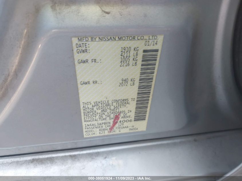 2014 NISSAN ALTIMA 2.5 S - 1N4AL3AP8EN344006