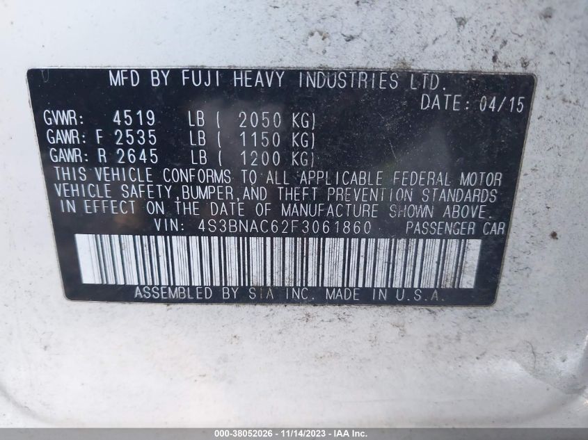 2015 SUBARU LEGACY 2.5I PREMIUM - 4S3BNAC62F3061860