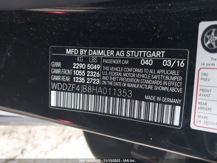 2017 MERCEDES-BENZ E 300 WDDZF4JB8HA011353