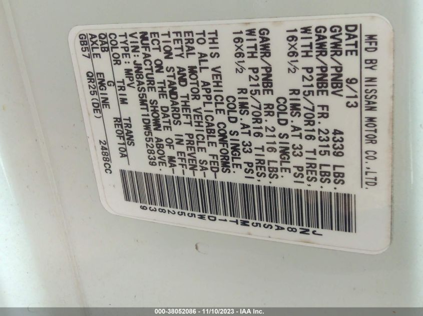 2013 NISSAN ROGUE S - JN8AS5MT1DW552839