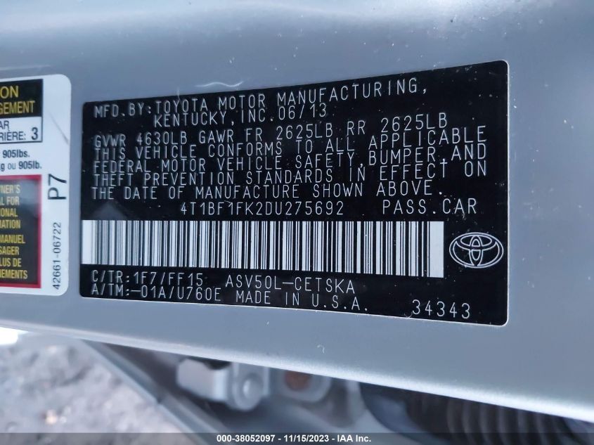 2013 TOYOTA CAMRY SE - 4T1BF1FK2DU275692
