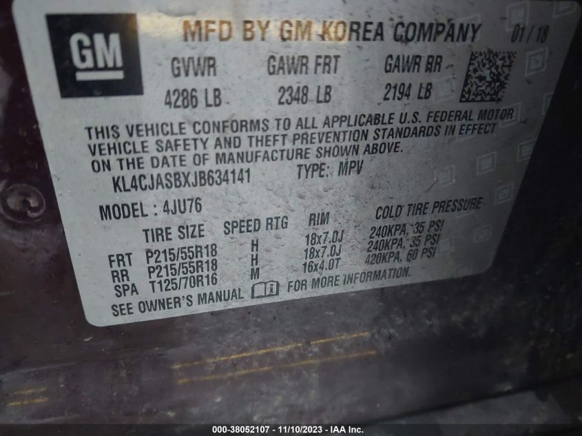 2018 BUICK ENCORE PREFERRED - KL4CJASBXJB634141