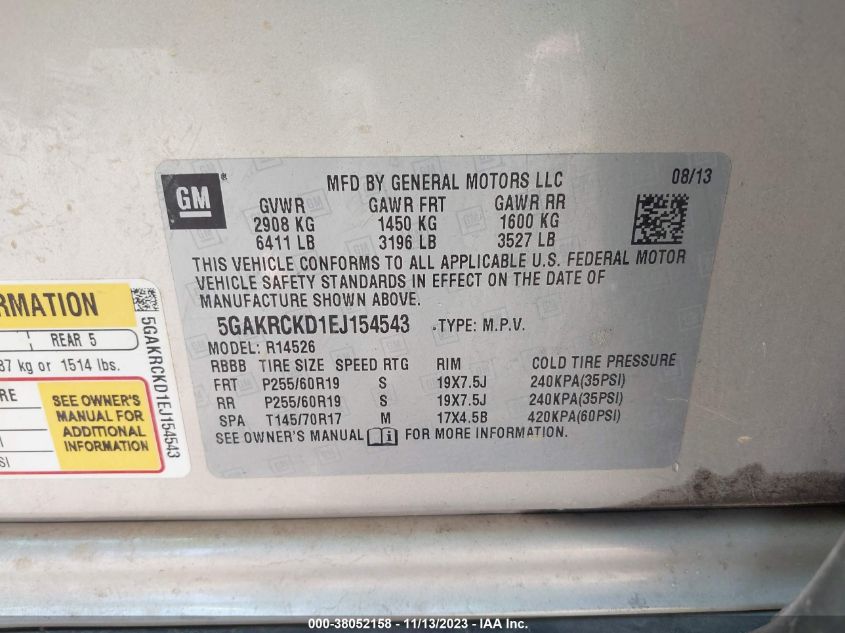 2014 BUICK ENCLAVE - 5GAKRCKD1EJ154543