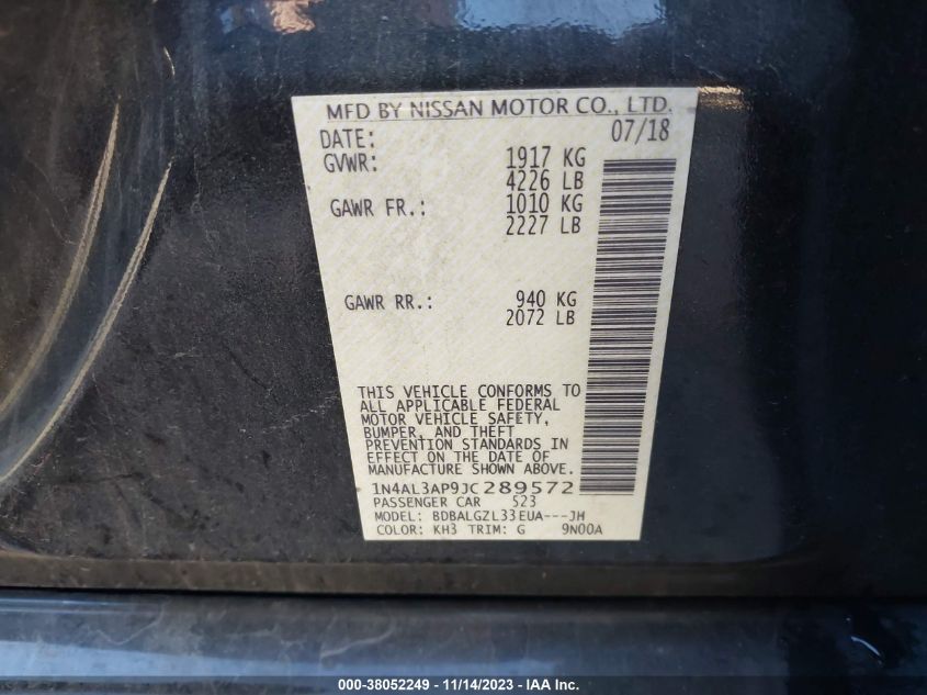 2018 NISSAN ALTIMA 2.5 S - 1N4AL3AP9JC289572