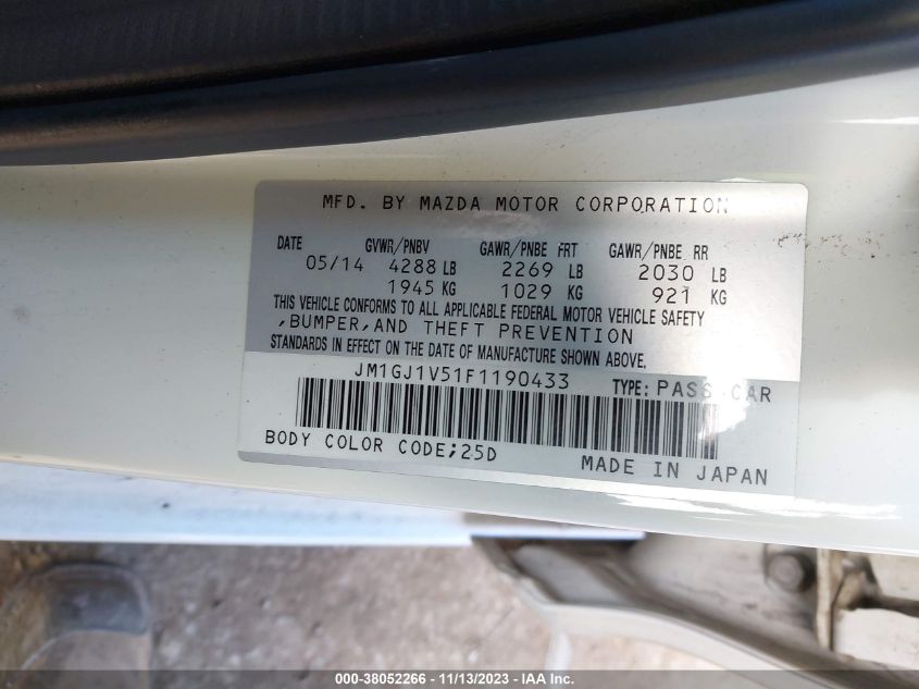 2015 MAZDA MAZDA6 I TOURING - JM1GJ1V51F1190433
