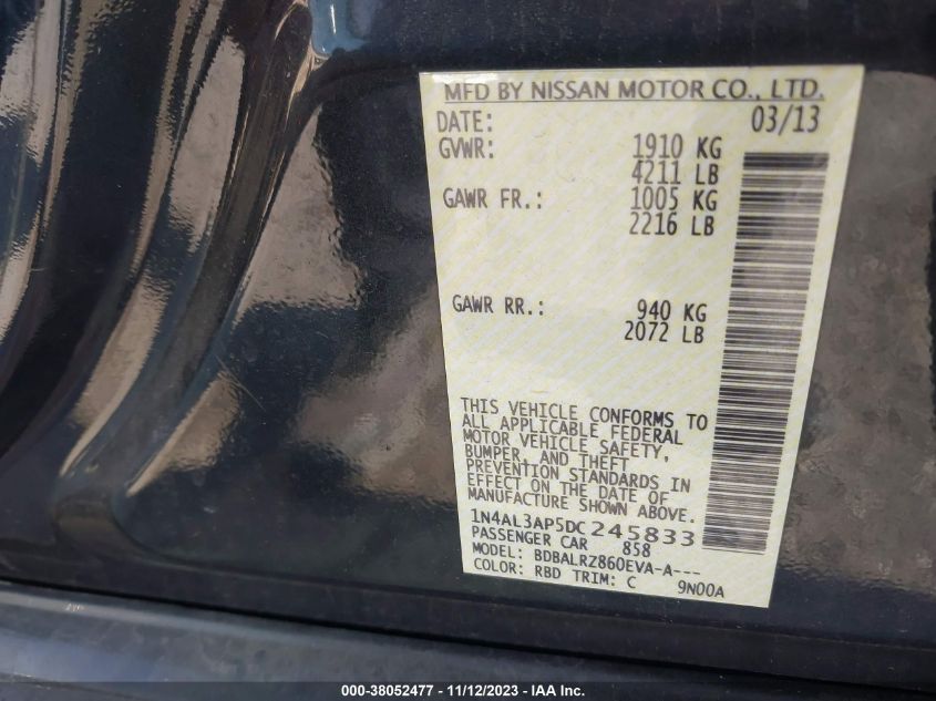 2013 NISSAN ALTIMA 2.5/S/SV/SL - 1N4AL3AP5DC245833