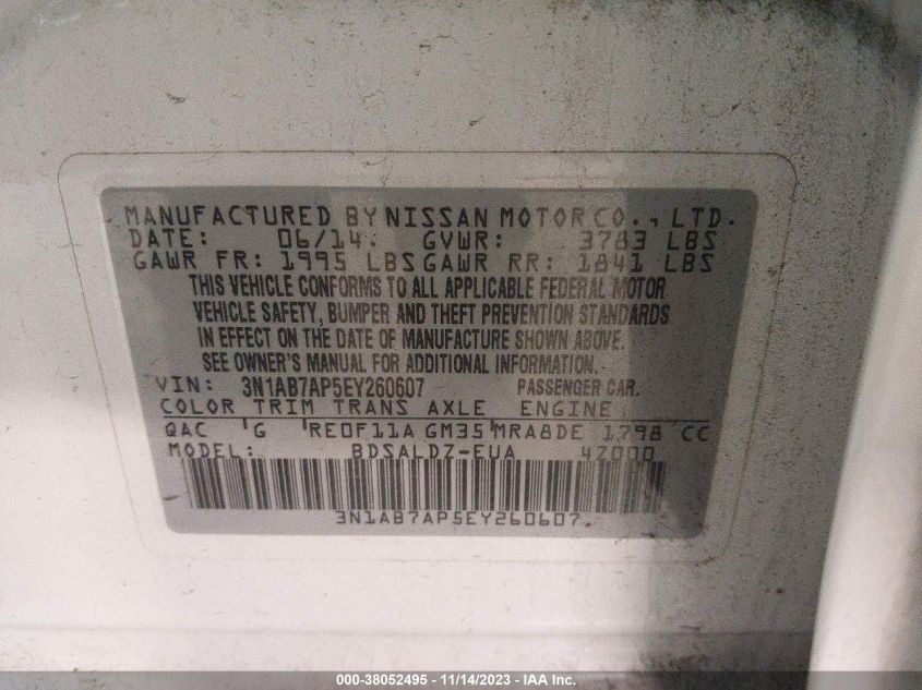 2014 NISSAN SENTRA S/FE+ S/SV/FE+ SV/SR/SL - 3N1AB7AP5EY260607