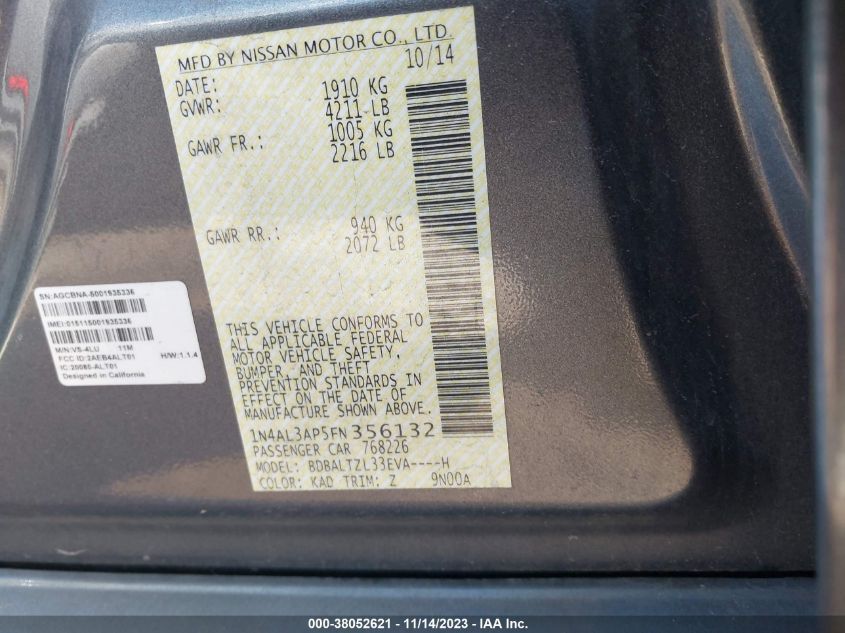 2015 NISSAN ALTIMA 2.5 SL - 1N4AL3AP5FN356132