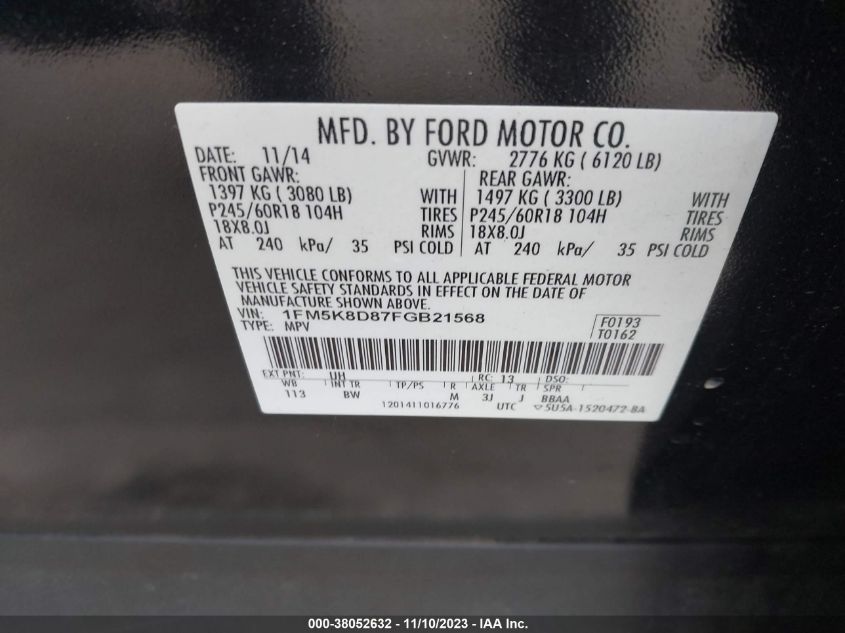 2015 FORD EXPLORER XLT - 1FM5K8D87FGB21568