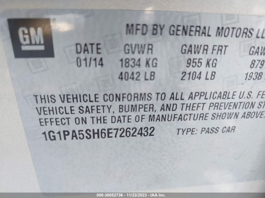 2014 CHEVROLET CRUZE LS AUTO - 1G1PA5SH6E7262432