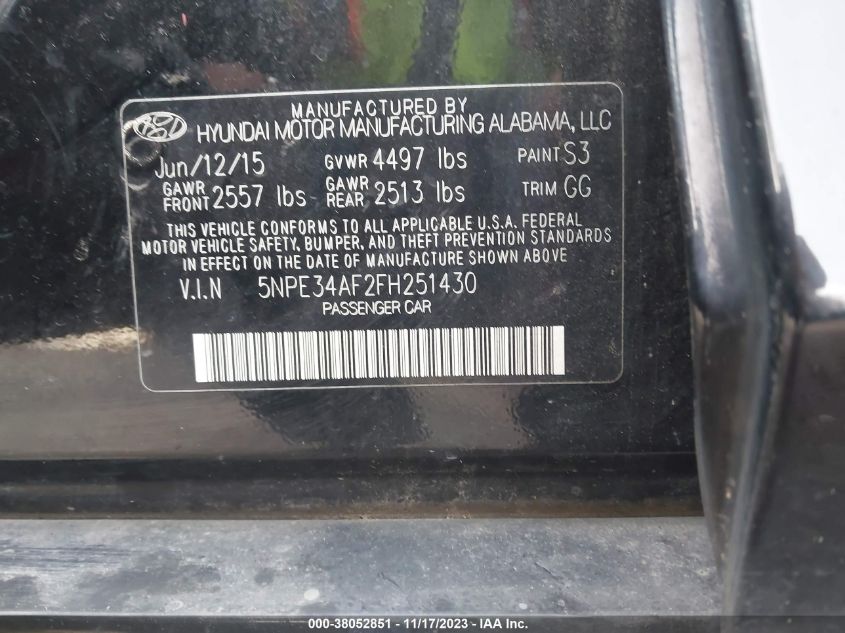 2015 HYUNDAI SONATA LIMITED - 5NPE34AF2FH251430