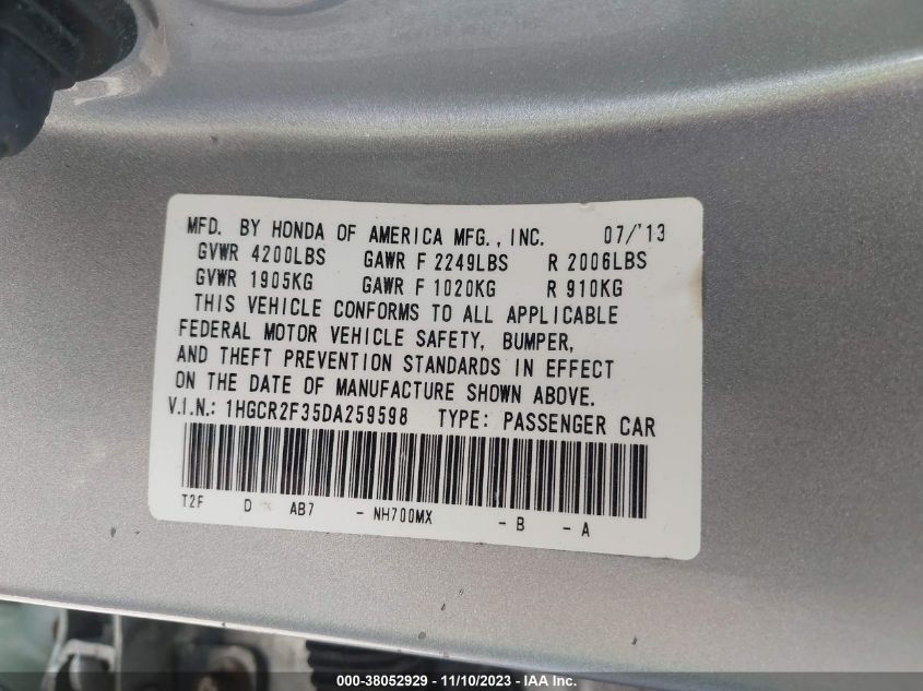 2013 HONDA ACCORD LX - 1HGCR2F35DA259598