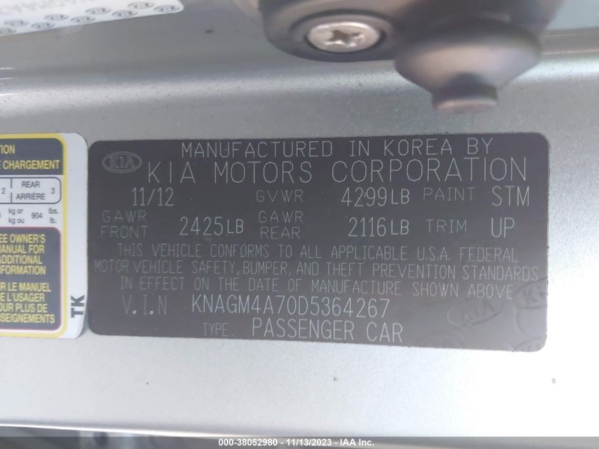 2013 KIA OPTIMA LX KNAGM4A0D5364267