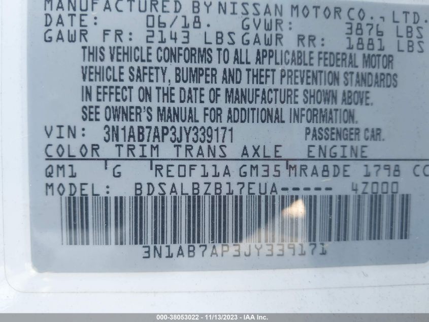 2018 NISSAN SENTRA S/SV/SR/SL - 3N1AB7AP3JY339171
