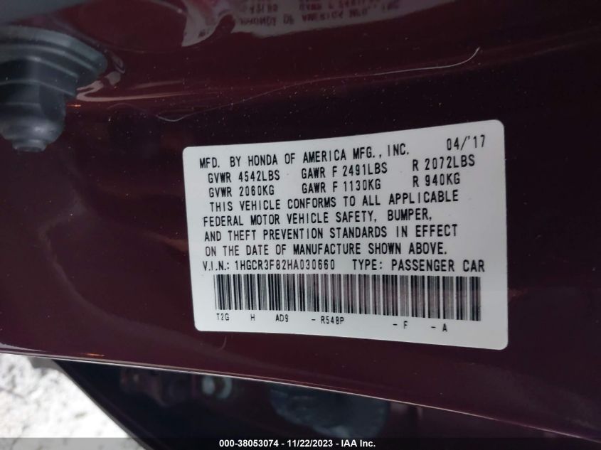 2017 HONDA ACCORD EX-L V6 - 1HGCR3F82HA030660